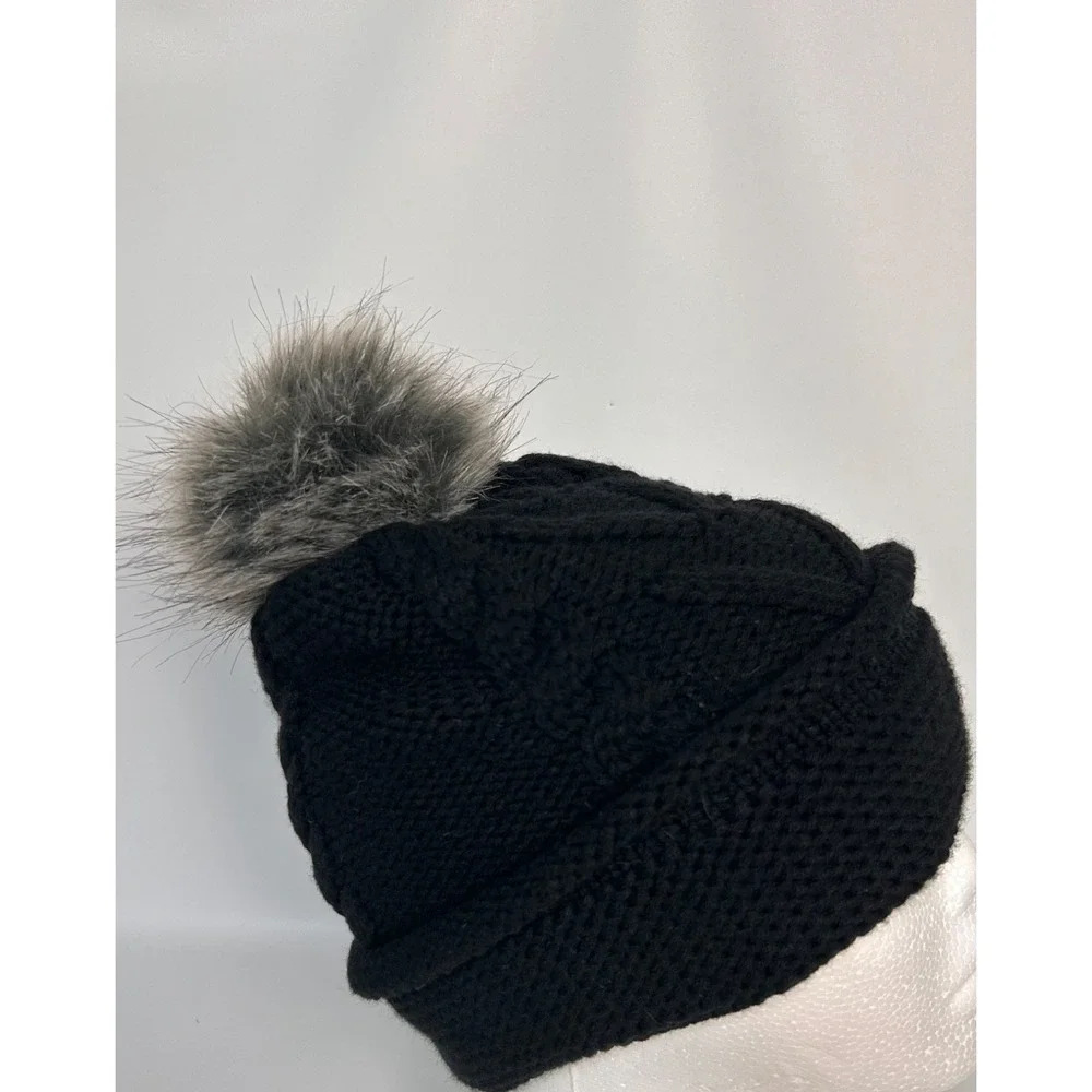 Smartwool Lodge Black Beanie Cap Hat Merino Wool Blend Cable Knit Winter Pom j.